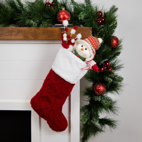 Cable Knit with Faux Fur Cuff Christmas Stocking  - 20.5" - Red and White