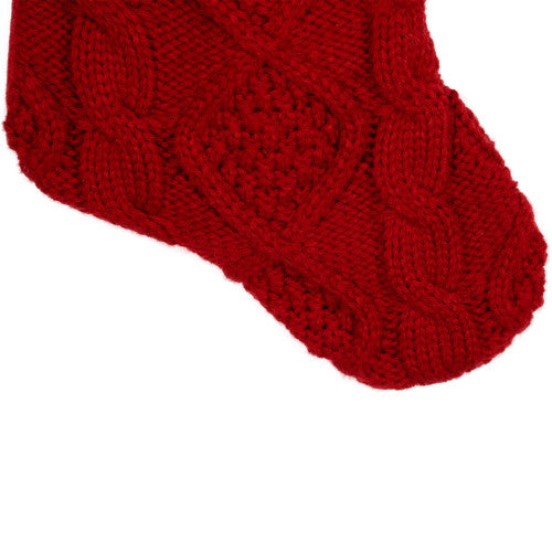 Cable Knit Christmas Stocking with Cuff - 21.5" - Red