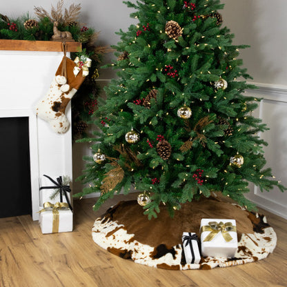 Plush Cowhide Inspired Christmas Stocking with Pom Poms - 20.5" - Brown