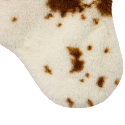Plush Cowhide Inspired Christmas Stocking with Pom Poms - 20.5" - Brown