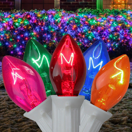 25 Count Multi Color C7 Christmas Lights, 24ft White Wire
