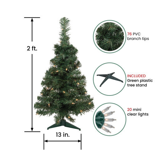 2' Pre-Lit Slim Blackwater Fir Artificial Christmas Tree - Clear Lights