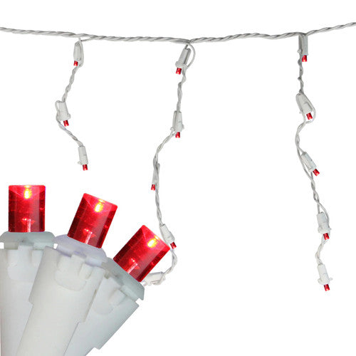 100 Count Red LED Wide Angle Icicle Christmas Lights, 5.5 ft White Wire