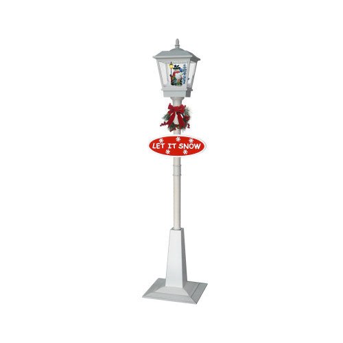 70.75" White Lighted Musical Snowman Christmas Street Lamp