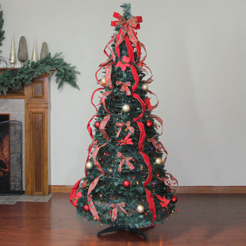 6' Pre-Lit Red Plaid Pre-Decorated Pop-Up Artificial Christmas Tree, Multicolor Lights