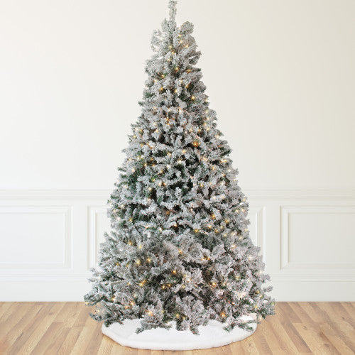 12' Pre-Lit Slim Pine Heavily Flocked Artificial Christmas Tree, Clear Lights