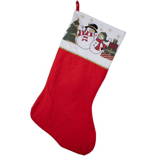 19" Red Jolly Snowmen Scene Christmas Stocking