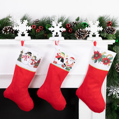 Santa and Snowman Christmas Stocking  - 19" - Red and White