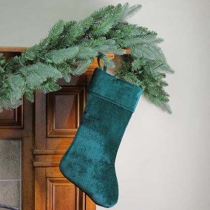 Traditional Velvet Hanging Christmas Stocking - 19" - Green