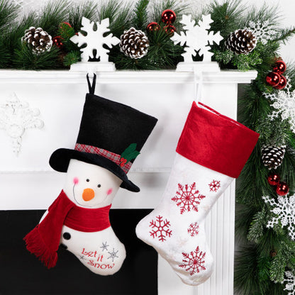 19" Red and White Velvet Embroidered Snowflake Christmas Stocking