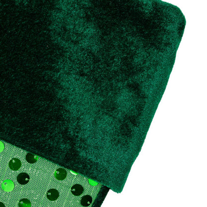 20" Shiny Metallic Green Sequined Christmas Stocking with Velveteen Cuff