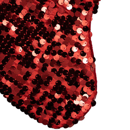 19" Shiny Metallic Red Sequined Christmas Stocking with Velveteen Cuff