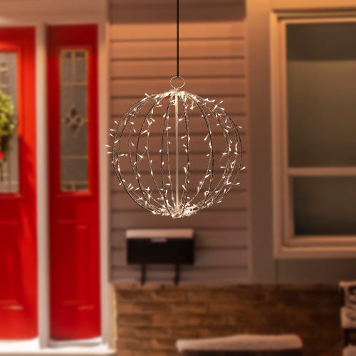 23" LED Lighted Christmas Hanging Sphere Decoration – Warm White Lights