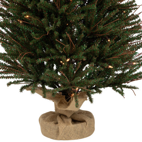 4' Medium Warsaw Twig Artificial Christmas Tree in Burlap Base - Clear Lights