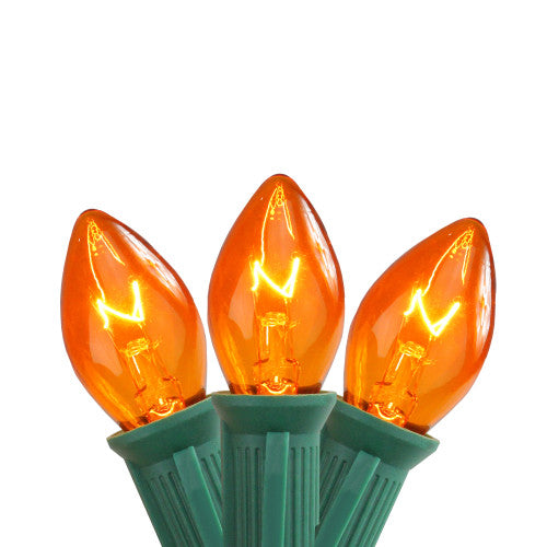 25-Count Transparent Orange C7 Christmas Lights, 24ft Green Wire