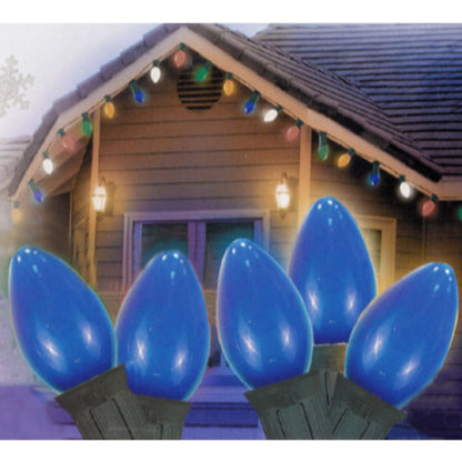 25-Count Blue C7 Opaque Christmas Light Set, 24ft Green Wire