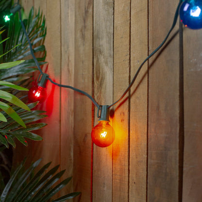 10 Multi-Color Transparent G40 Globe Christmas Lights - 9' Green Wire