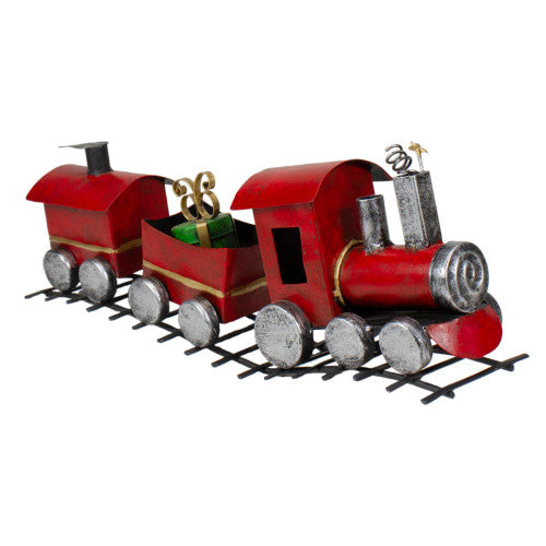 Triple Car Metal Train Christmas Decoration - 15" - Red and Silver