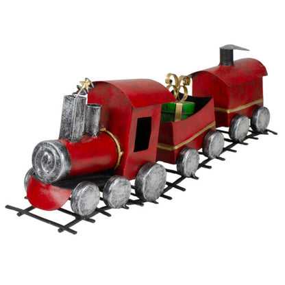 Triple Car Metal Train Christmas Decoration - 15" - Red and Silver