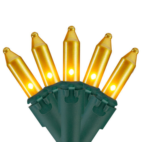 100 Opaque Gold Mini Christmas Lights - 34 ft Green Wire