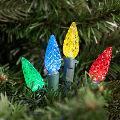 200 Count Multi-Color LED Faceted C6 Christmas Lights - Green Wire