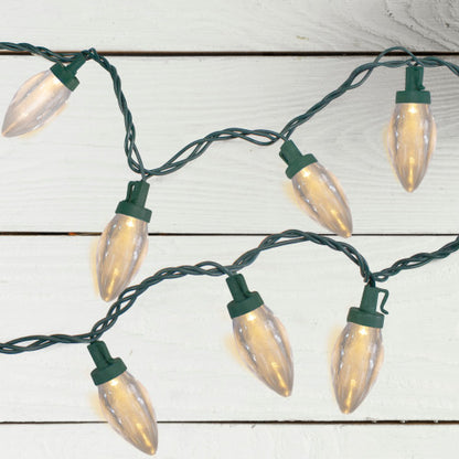 25 Warm White LED C9 Christmas Lights - 16 ft Green Wire