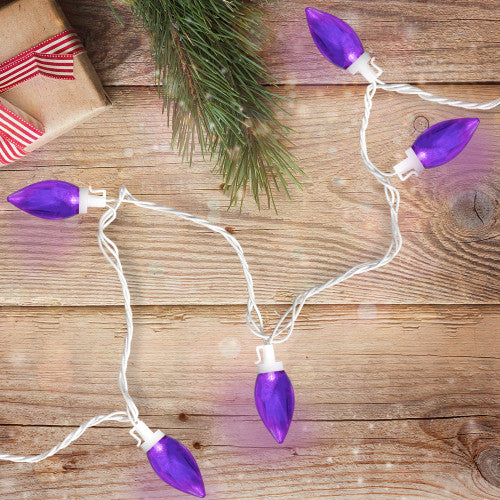 25 Count Purple LED C9 Christmas Lights, 16 ft White Wire