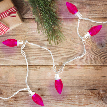 25 Count Pink LED C9 Christmas Lights, 16 ft White Wire