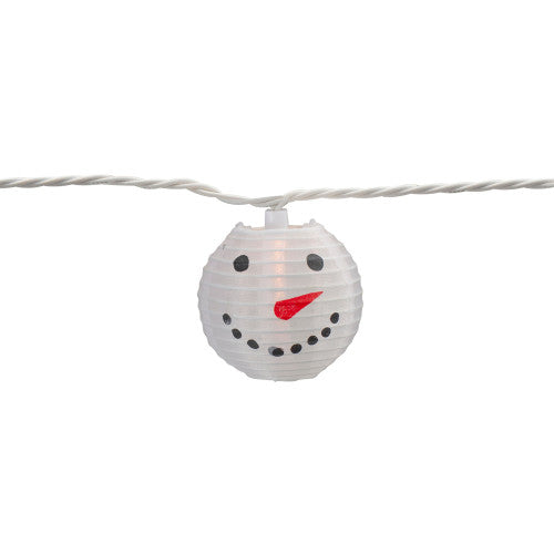 10-Count White Snowman Paper Lantern Christmas Lights, 8.5ft White Wire