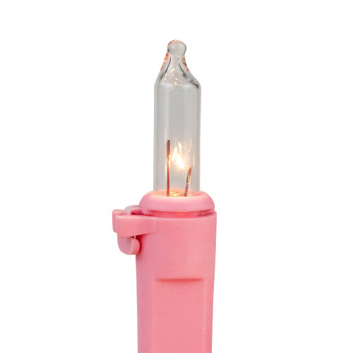 100-Count Clear Mini Christmas Light Set - 20.25' Pink Wire