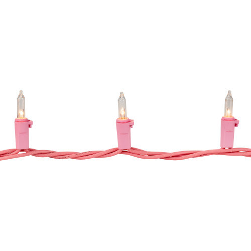 100-Count Clear Mini Christmas Light Set - 20.25' Pink Wire