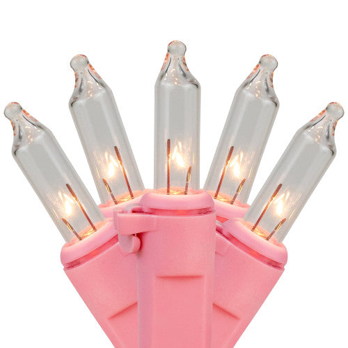 100-Count Clear Mini Christmas Light Set - 20.25' Pink Wire