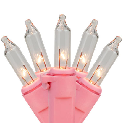 100-Count Clear Mini Christmas Light Set - 20.25' Pink Wire