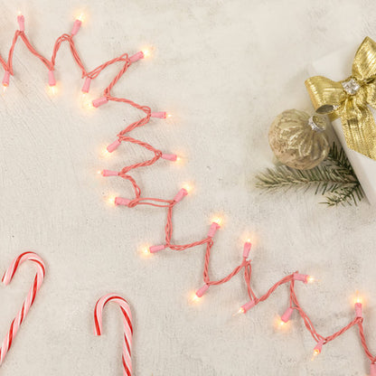 100-Count Clear Mini Christmas Light Set - 20.25' Pink Wire