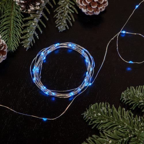 20-Count Blue LED Micro Fairy Christmas Lights - 6ft, Copper Wire