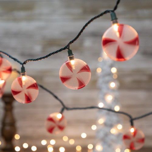 10-Count Peppermint Candies Christmas Lights - 6ft Green Wire