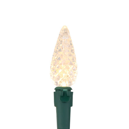 200-Count Warm White LED Faceted C6 Christmas Lights, 66.25 ft Green Wire