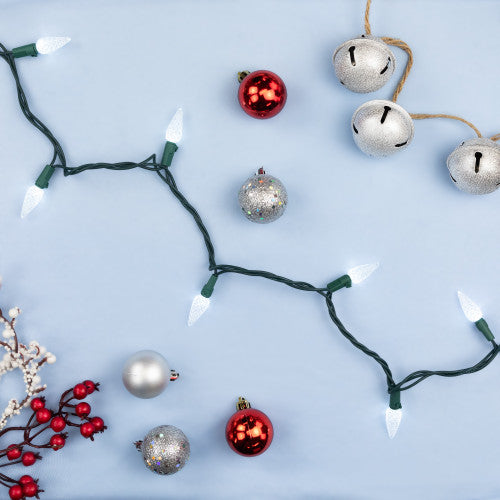 200-Count Pure White LED Faceted C6 Christmas Lights, 66.25 ft Green Wire