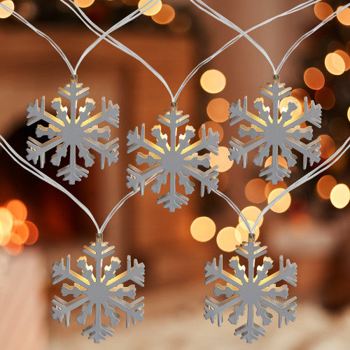 10 B/O White Snowflake LED Candlelight Clear Christmas Lights - 4 ft Clear Wire