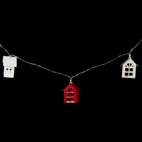 10 B/O LED Warm White Metal House Christmas Lights - 6.5' Clear Wire