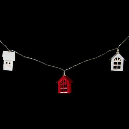 10 B/O LED Warm White Metal House Christmas Lights - 6.5' Clear Wire