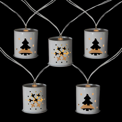 10 B/O LED Warm White Metal Lantern Christmas Lights - 6.25' Clear Wire