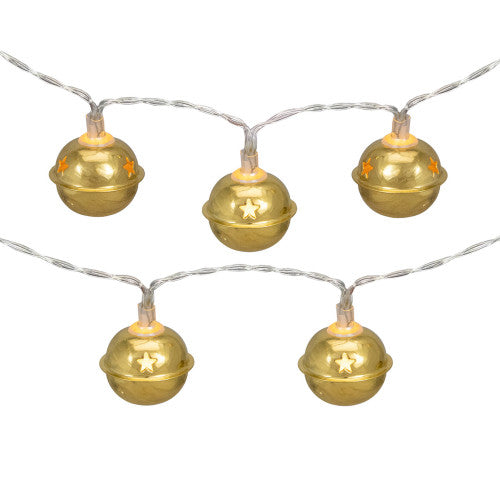 10-Count LED Gold Christmas Bells Fairy Lights, 5.5ft, Copper Wire