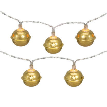 10-Count LED Gold Christmas Bells Fairy Lights, 5.5ft, Copper Wire