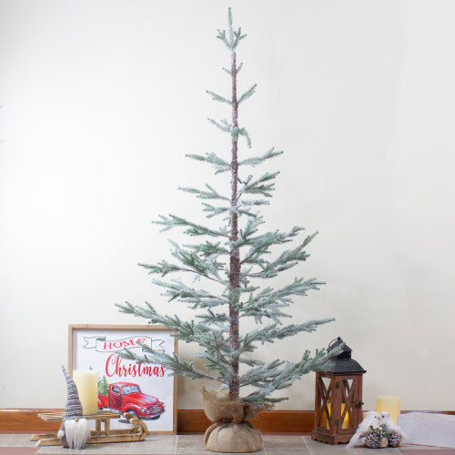 Frosted Slim Pine Artificial Christmas Tree in Burlap Base - 5' - Unlit