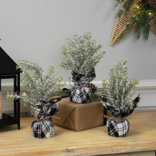 Mini Frosted Pine Artificial Christmas Trees - 10" - Set of 3