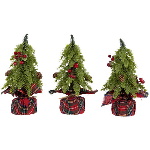 Mini Downswept Pine Artificial Christmas Trees with Pine Cones - 9" - Set of 3