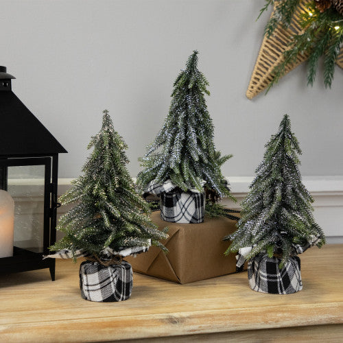 Mini Silvery Pine Downswept Artificial Christmas Trees - 9.5" - Set of 3