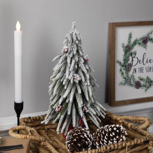 Mini Flocked Downswept Pine with Berries Artificial Christmas Tree - Unlit - 14"