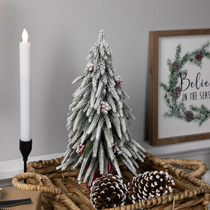 Mini Flocked Downswept Pine with Berries Artificial Christmas Tree - Unlit - 14"